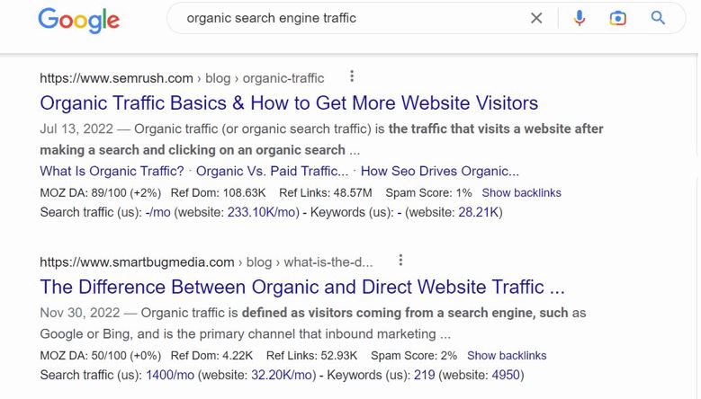 Google organic search