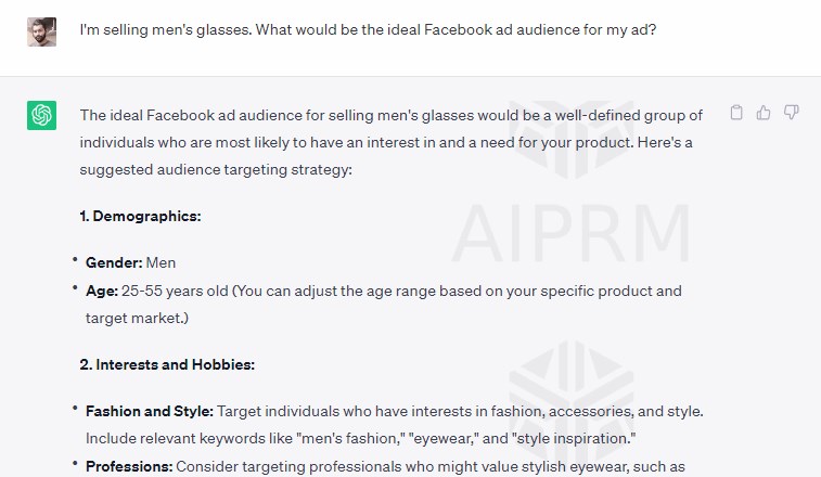 Understanding FB ad audience with ChatGPT