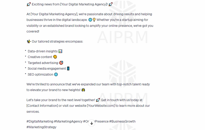 Chatgpt Linkedin post for a digital marketing agency